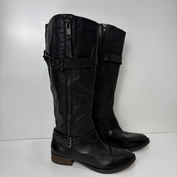 Sonoma Shoes - Steve Madden Womens Sonnya Black Leather Boots Buckle Straps Size 9.5 Biker
